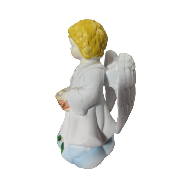 Vintage Ceramic Angel Figurine Playing Drums Music Chalkware Hand-Painted 4-inch - Picture 3 of 5